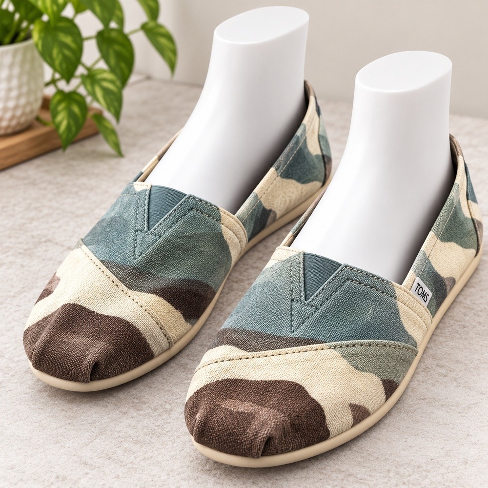 TOMS Classic Alpargata Slip On Shoes Mens 12 Camo Geometric Canvas Flats